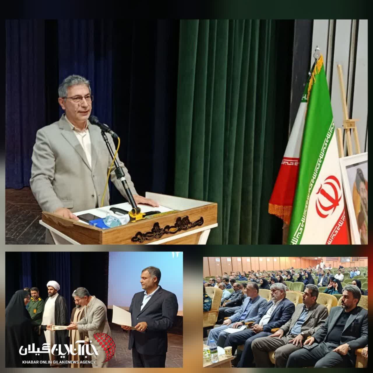 فرماندار صومعه‌سرا در آیین تجلیل از مدیران و کارمندان نمونه این شهرستان:رشد ۴ برابری پروژه‌های هفته دولت در اوج جنگ اقتصادی